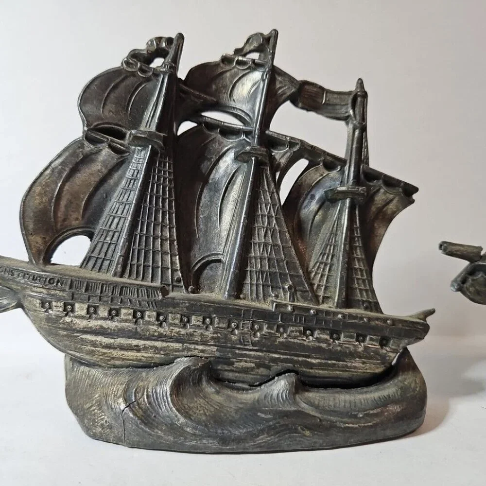 Old Ironsides Constitution 3 Mast Metal Bookends Set Of 2  1 Lb 8 Oz Each - Picture 3 of 16
